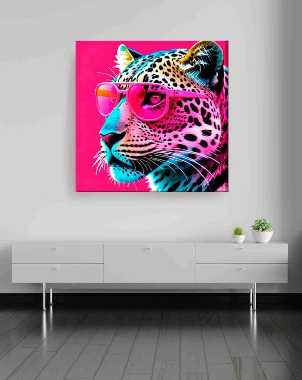 Leopardo lentes rosas