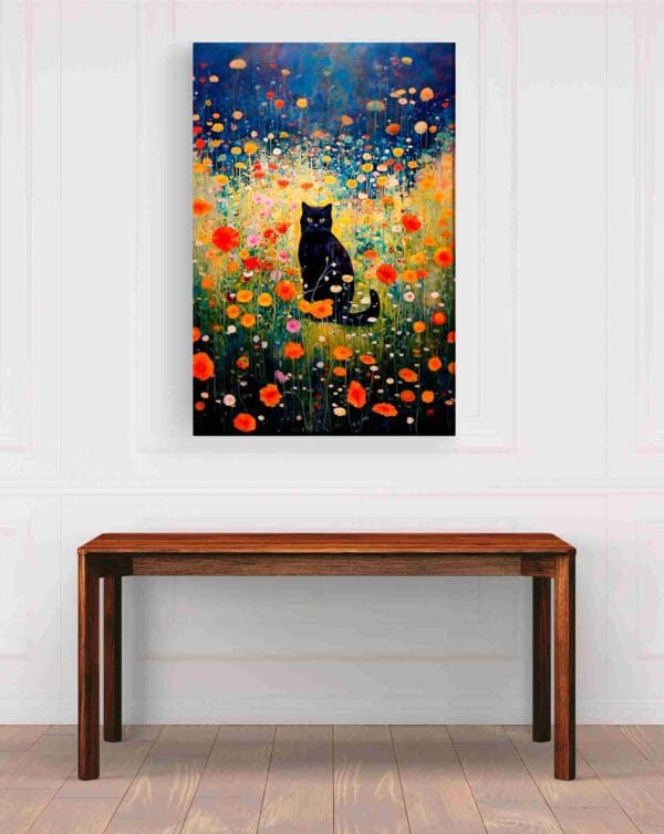Gato negro flores