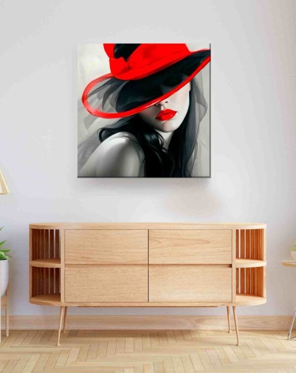 Mujer sombrero negro rojo