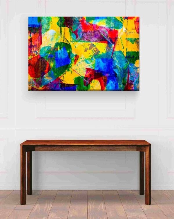 Pintura abstracta azul, amarillo y rojo