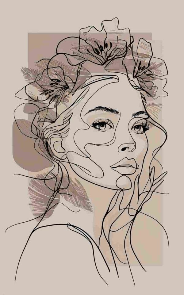 Mujer flores líneas - Image 2