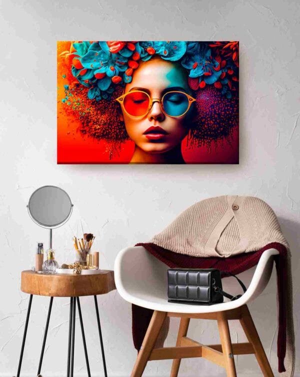 Mujer rojo azul