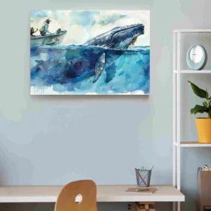 Ballena pescadores acuarela