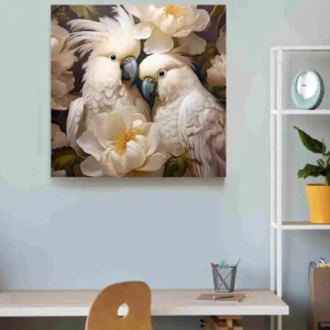 Cacatúas flores blancas