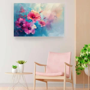 Flores rosas fondo azul