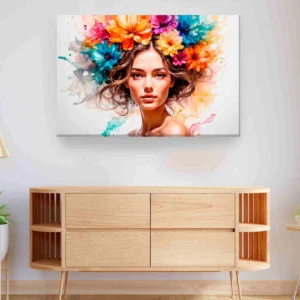 Mujer corona flores colores