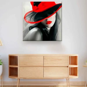 Mujer sombrero negro rojo