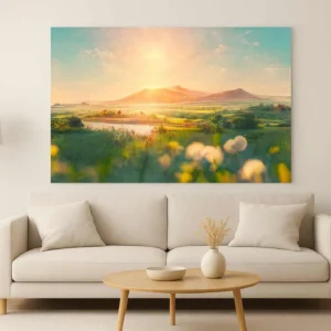 Paisaje campo flores atardecer