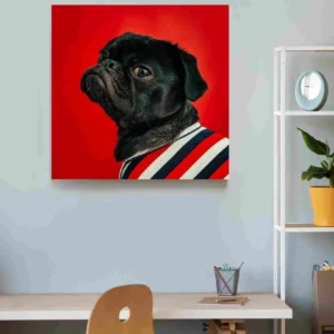 Pug negro fondo rojo
