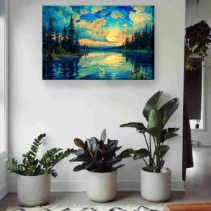 Paisaje lago pinceladas