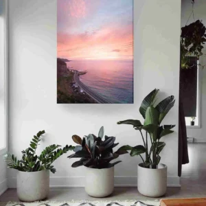 Playa carretera atardecer