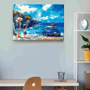 Bocho azul playa acuarela