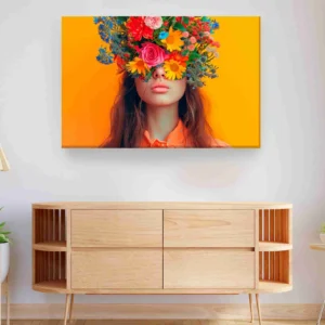 Mujer flores amarillo