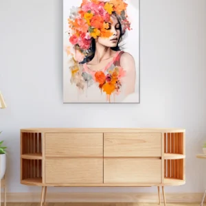 Mujer flores salmón