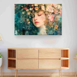 Mujer corona flores pastel