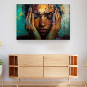 Mujer manos rostro pinceladas